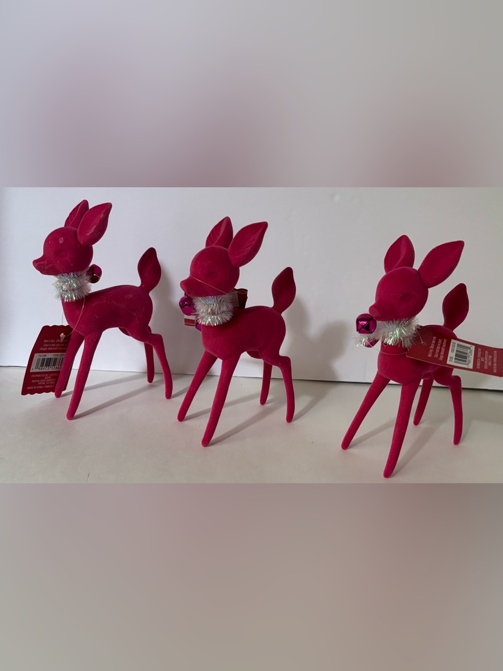 Flocked tabletop pink Christmas reindeer NEW NWT 3 total